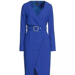 PINKO Magic Midi Wrap Dress Blue Belted Long Sleeves IT38 US2 UK6 XS